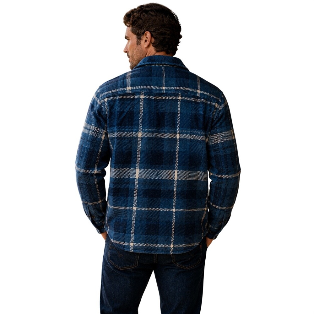 Frye Vintage Indigo Plaid Shirt Jacket Shacket Button Front Mens L NWT - Picture 4 of 15